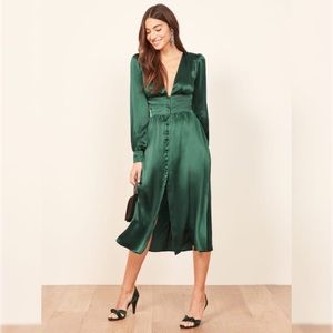Brand New Reformation Nicola Dress Emerald Green